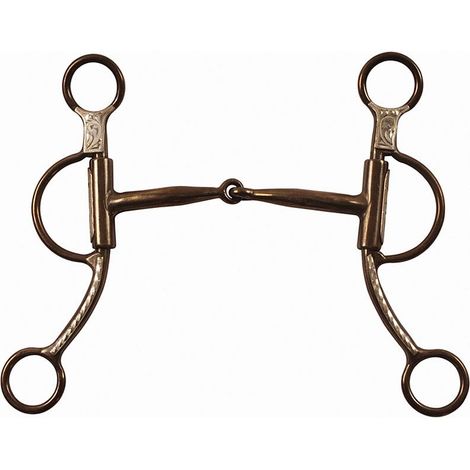 Bouchée articulée en fer bruni avec tempes courtes décorées et bouche avec inserts en cuivre