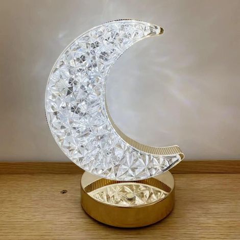 Lampe de table LED Lune Cristalline, commande tactile, veilleuse romantique décorative, rechargeable par USB, lampe de chevet