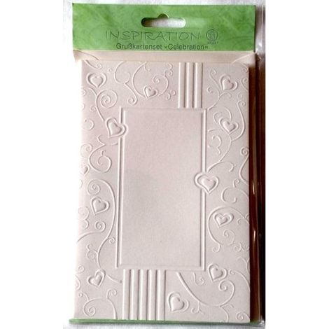 Geprägte Karten + Umschläge, Herzornament, Creme05, 5 Stück