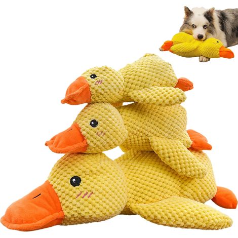 Set di 3 giocattoli rilassanti a forma di paperella per cani, giocattoli di peluche per cani, giocattoli per animali domestici(giallo, taglie S,M e L) (1/5)