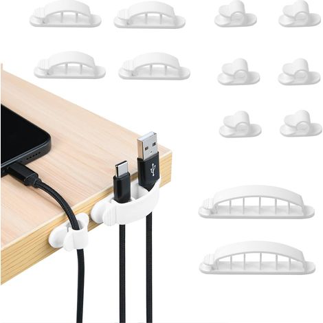 Clips Câble Organisateur Bureau, 12 pièces Support de Câble, Organisateur de Cordon, Gestion des Cables, Câble Rangement pour Câbles de Chargeur/Souris/Écouteur/Téléphone (Blanc)