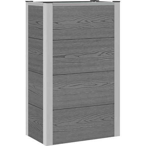Jardinière surélevée grise, mesurant 50 x 30 x 22 cm, en composite bois-plastique et aluminium. (1/5)