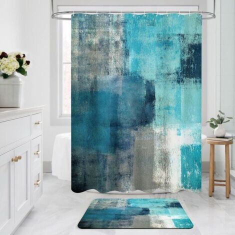 Rideau de douche bleu-vert, motif graffiti moderne, décoration de salle de bain, 183 x 183 cm (1/3)
