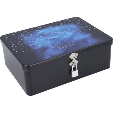 Vintage Aufbewahrungsbox aus verzinntem Stahl – mit Vorhängeschloss – Sternenhimmel-Design – 24,5 x 18 x 8,5 cm (1/4)