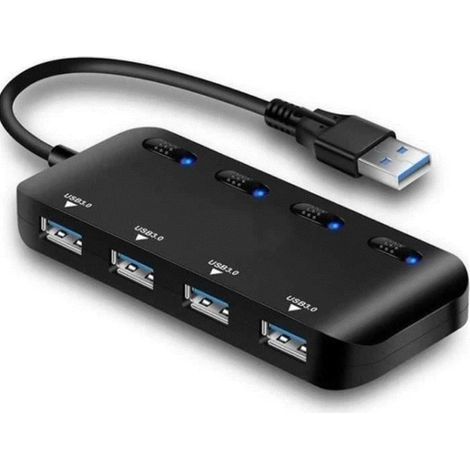 USB 3.0 Hub mit Mehrfachsteckdose – Schwarz – Integrierter Überspannungsschutz (1/4)