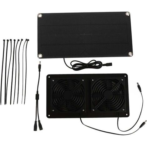 Trywise 12V 20W Kit de ventilateur à énergie solaire Silicium monocristallin 3W Double ventilateur de refroidissement pour serre de voiture (1/4)