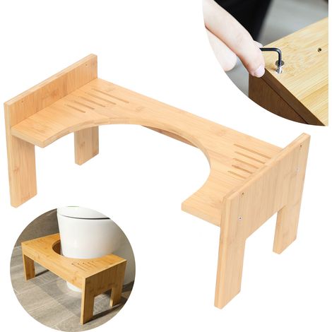 Tabouret de toilette en bambou – 45×24,5×28 cm, hauteur réglable 6 cm, charge 80 kg – Pour enfants, seniors, constipation