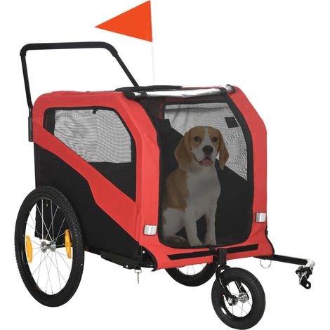 Rimorchio per bici e passeggino per cani 2 in 1 in tessuto Oxford rosso MODENUIT (1/5)