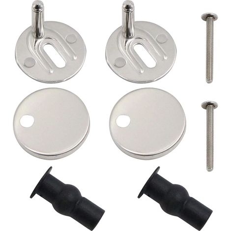 1 paire de fixations de siège de toilette, acier inoxydable et plastique, compatibles trous 14 à 18 mm, pour réparation sièges à charnières supérieures (1/5)
