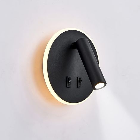 LED bedside lamp, hotel indoor wall lamp, bedside wall lamp, hallway lamp with switch, black, 3W + 8W (round) (1/5)