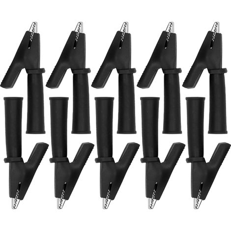 10 Pinces Crocodile Test avec Clip laiton PVC isolé sécurité Multimètre pour Fiche Banane 4mm Noir (1/5)