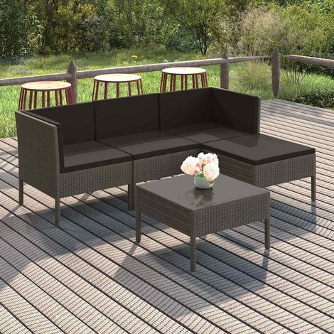 Salon de jardin 5 pcs Ensemble Table et Chaise de Jardin - avec coussins Résine tressée Gris BV562086 - BonneVie (1/5)