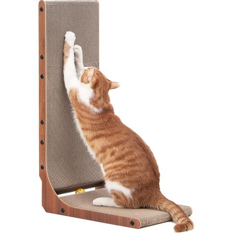 Griffoire pour Chat, 68 cm Carton à Gratter en Forme de L avec Balle pour Chat d'Intérieur, Couleur Noisette, Lot de 1 (1/5)