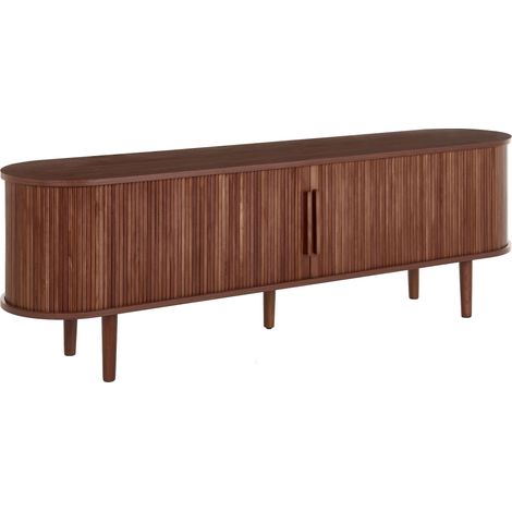 TV Stand Fluted Design Engineered Wood Frame Pine Wood Legs Cable Management Dark Brown Sorell (1/5)