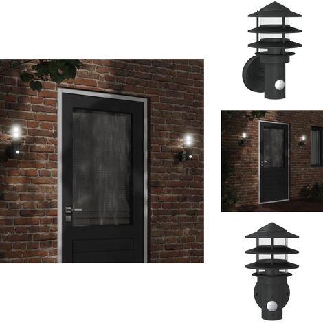 Applique murale d'extérieur avec capteur noir acier inoxydable - Applique Murale Exterieure - Éclairage Exterieur - Luminaire Mural - Capteur De Mouvement - Ip44 (1/5)