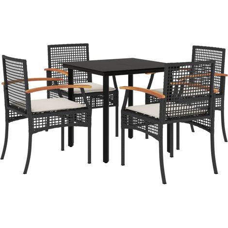 Ensemble à manger de jardin coussins 5pcs  Mobilier de jardin Noir Résine tressée (1/5)