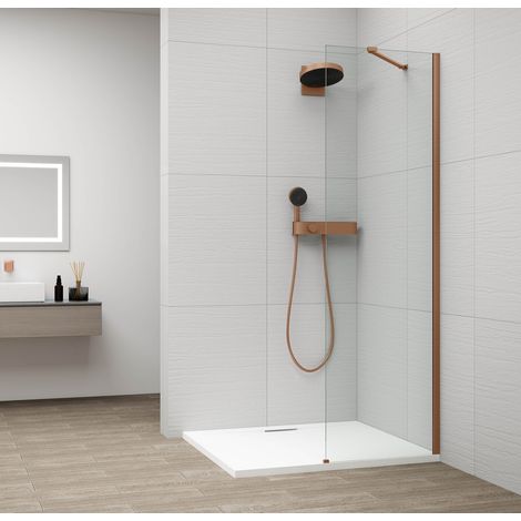Panneau de verre de douche monobloc ESCA COPPER MATT, montage mural, verre transparent, 400 mm (1/3)
