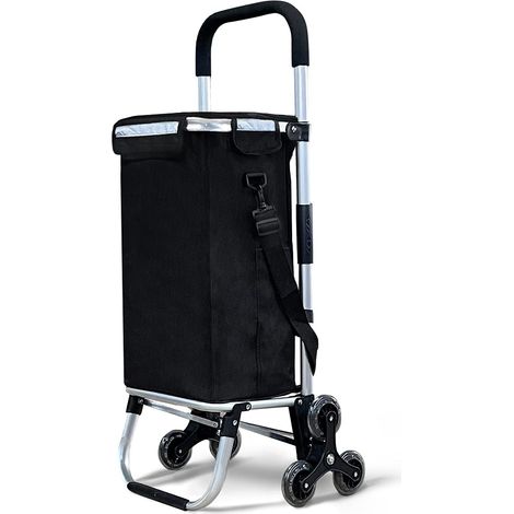 Chariot de Courses 6 Roues en Aluminium avec Compartiment Impermeable Isotherme Caddie de Courses Pliable 3 en 1 Sac Chariot Montant Escalier Noir 58 L (1/5)