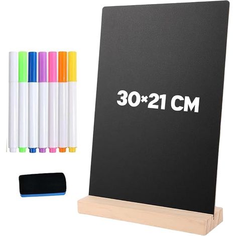 1pcs Mini Black Slate Chalk Board with Wooden Stand and Liquid Chalk for Party Table Decoration Bar Restaurant (1/5)