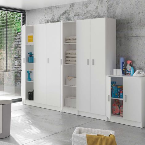 Pack 4 Armarios Multiusos Despensa Cuarto Colada Color Blanco Muebles Auxiliares Almacenaje Productos Limpieza