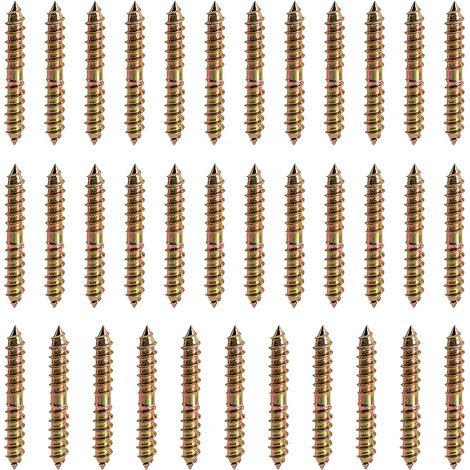 35 Pièces M6x40mm Vis à Double Extrémité, Tête Double Extrémité Bois à Bois, Boulons Filet Autotaraudeur, pour Fixation de Meubles, Connecteur de Travail, Zinc Coloré (1/5)