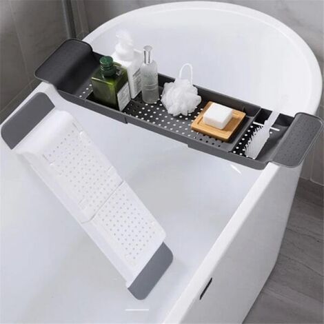 Étagère de baignoire, étagère de baignoire extensible, étagère de douche pour salle de bain, noire, 5517,56,3 cm, blanche. (1/5)