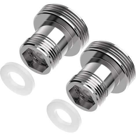Set mit 2 Wasserhahnadaptern M16 auf M22 - Doppelgewinde für Außengewinde M16 (15,5 mm) und M22 (21,5 mm) - Für Küchenlüfter und Wasserfilter (M22-M16)