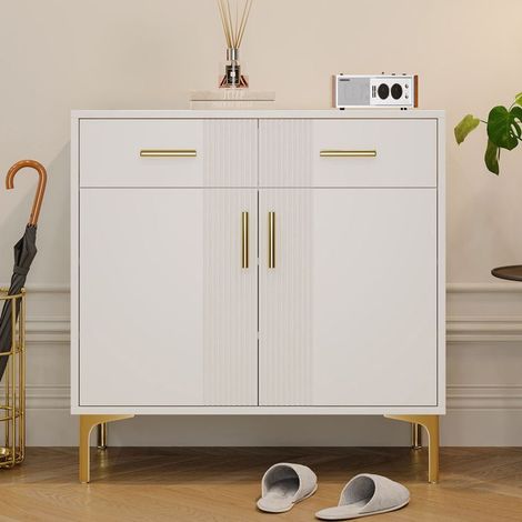 Buffet salon 80x40x80, 2 portes 2 tiroirs Buffet, pieds poignées métal, design moderne (1/5)