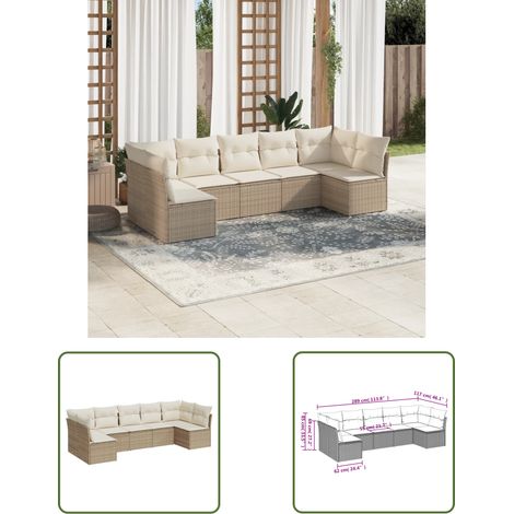 The Living Store 7-tlg. Garten-Sofagarnitur mit Kissen Beige Poly Rattan - Gartenmöbel - Sofa Set - Rattan Möbel - Outdoor Sofa - Lounge Set (1/3)