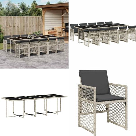 11-tlg. Garten-Essgruppe mit Kissen Hellgrau Poly Rattan - Gartengestell - Gartenmöbel Set - Outdoor Möbel - Terrassenmöbel - Esstisch - Home & Living (1/5)