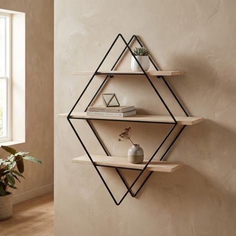 Brixton 3 Tier Rhombus Wall Shelf (1/2)