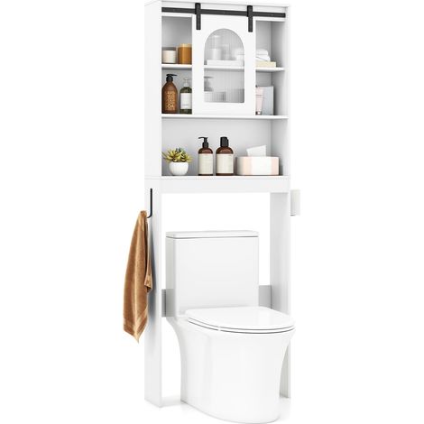 COSTWAY Mobile Bagno Sopra WC con Armadietto (Bianco) (1/5)
