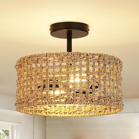 Plafonnier Tissé Moderne Style Bohème,Ø30cm - Lustre Suspendu pour Chambre à Coucher et Salon - Douille E27(Ampoule Non Incluse) (1/5)
