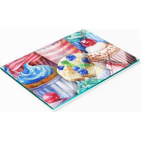 Dekoratives Küchenschneidebrett aus Glas, bunte Muffins, 80 x 52 cm (1/5)