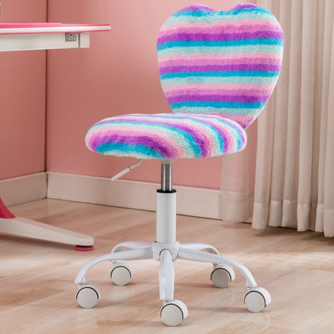 Wahson Sedia girevole per bambini, sedia da studio regolabile in pelliccia sintetica, adatta per lo studio o la cameretta dei bambini la camera da letto, Arcobaleno