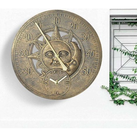 Garden Thermometer Clock 12 inch Outdoor Retro Wall Station Clock Decorative Vintage Hanging Clock Indoor Outdoor Thermometer Clock (1/5)