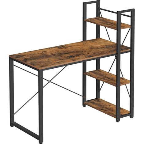 Bureau informatique table d'ordinateur longueur 120 cm avec étagères à gauche ou à droite stable montage facile pour bureau à domicile style industriel marron (1/2)