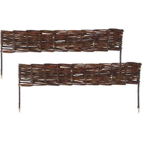 Relaxdays Bordure parterre osier, lot de 2, HxL 10x60 cm, à enfoncer, pour parterres & pelouses, basse, marron