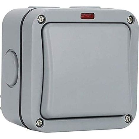 Interrupteur extérieur étanche - Interrupteur de commande - Voyant lumineux - 20A - IP65 adapté pour jardin, atelier, balcon, gris (1/5)