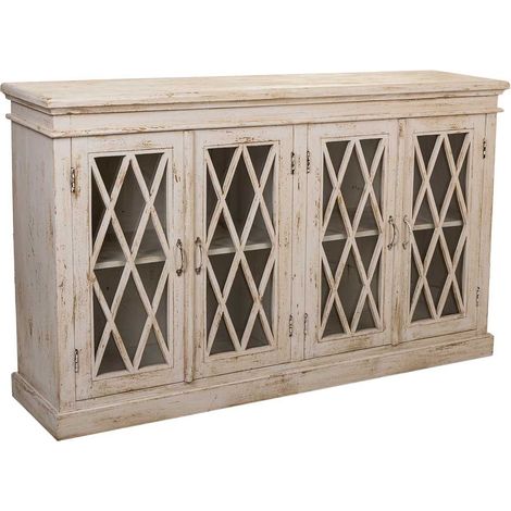 Aparador de madera y cristal artesanal blanco 170x40x100 cm (1/5)