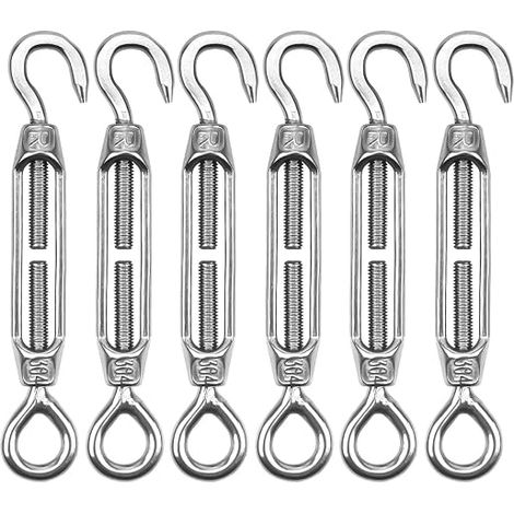 Cable Tensioner M4 Stainless Steel 304 Wire Tensioner Cable Steel Rope Hook Adjustable Hook and Eye for Clothesline Sun Shade Installation (1/4)