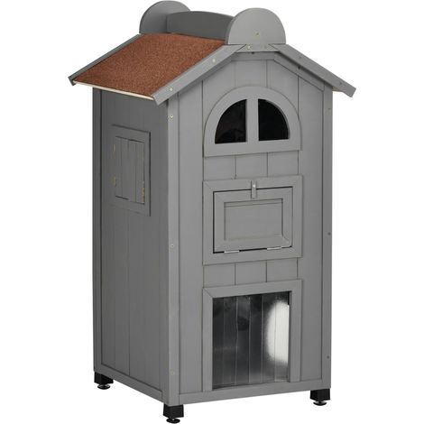 Maisonnette Polyvalente pour Chat en Bois de Sapin - Toit Asphalte Gris 59x55x109 cm - Pour Lit, Litière ou Rangement (1/5)