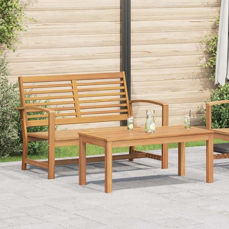 Gartenbank und Tischset 2 Stück Braun Massivholz Teak