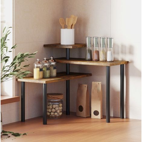 Estantería de cocina de madera y metal marrón rústico, 3 baldas giratorias ahorra espacio 40 x 18 x 36,5 cm (1/5)