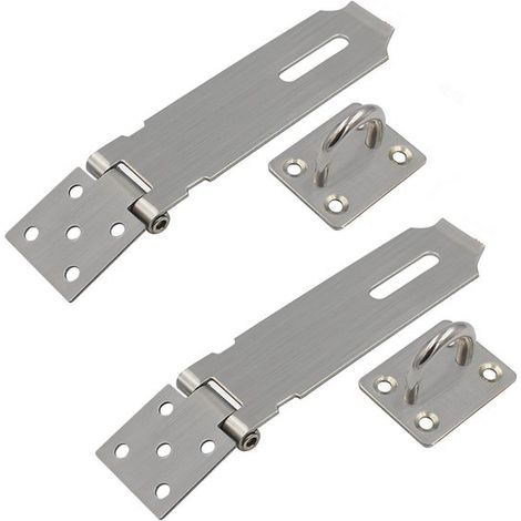 2 staffe per lucchetto in acciaio inox, acciaio inox, 5 pollici - Adatte per porte, finestre, armadi, animali domestici, accessori per gabbie - Argento (1/5)