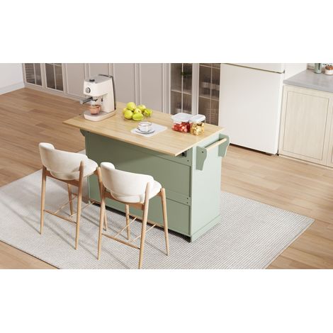 Desserte de cuisine verte à roulettes avec plateau rabattable, porte-bouteilles et range-épices pour cuisine et salle à manger (1/5)