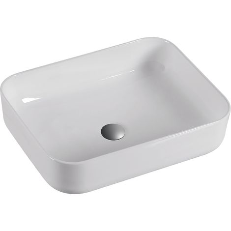 Lavabo Sobre Encimera Cerámico Blanco Brillo Lavamanos Baño para Encimera Rectangular 51cm x 40cm (1/3)