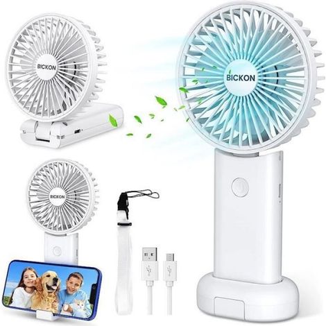 1 tragbarer Ventilator, USB-aufladbar, 3 Geschwindigkeitsstufen, faltbar, Handyhalterung, 3600 mAh (1/5)