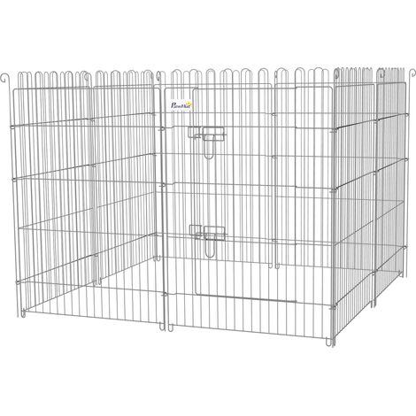 Vallas Plegables 8 Piezas 63x91 cm 1 Puerta Marco Acero Jardín Patio Plata