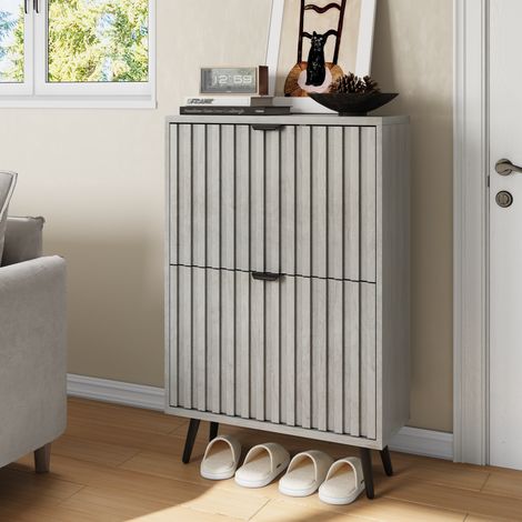Meuble à chaussures avec portes, meuble chaussure d'entrée - peut contenir 6 à 12 paires de chaussures, MDF, 60×24×94 cm, gris (1/5)